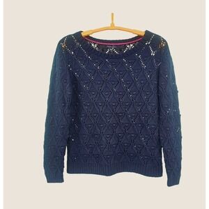 TOMMY HILFIGER Navy Blue Diamond Pointelle Open Knit Sweater